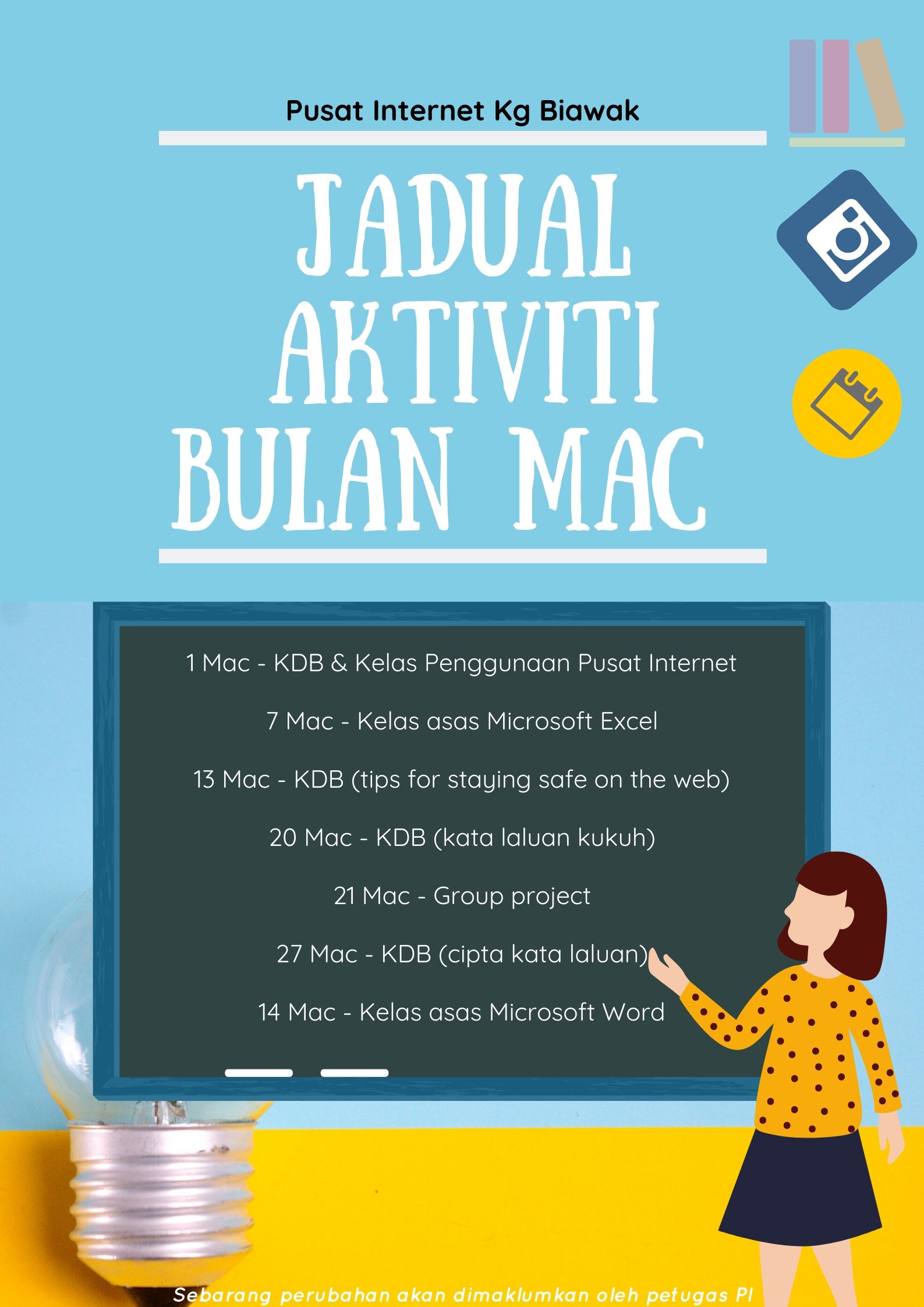 jadual aktiviti bulan mac